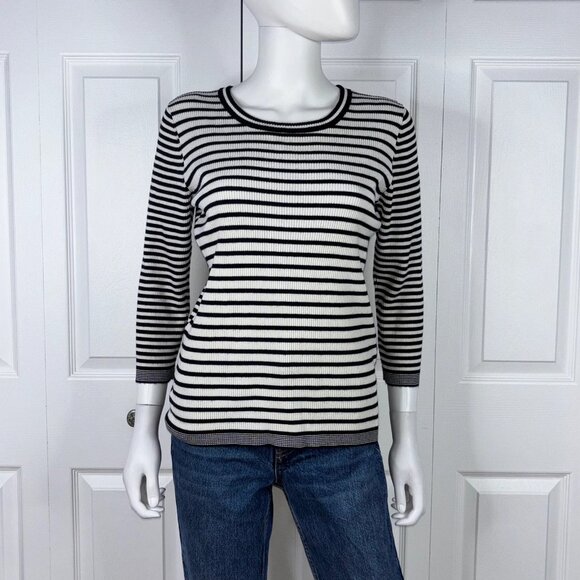 KARL LAGERFELD women's large Striped 3/4-sleeve knit sweater - Picture 1 of 2